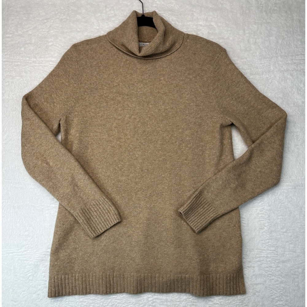 J.Crew Extra-Soft Turtleneck Sweater Womens Small Tan Heather Ribbed Trim